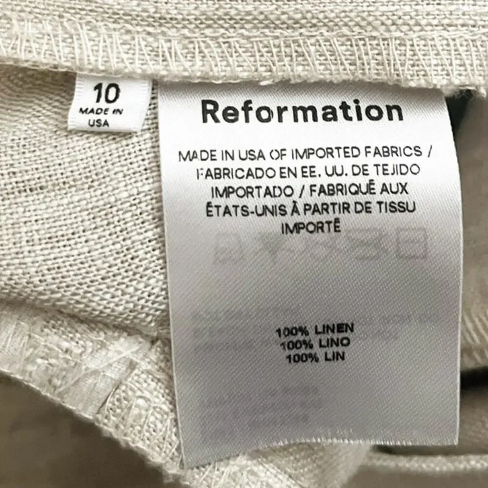 Reformation Alex Wide Leg Pant Linen Oatmeal Size 10